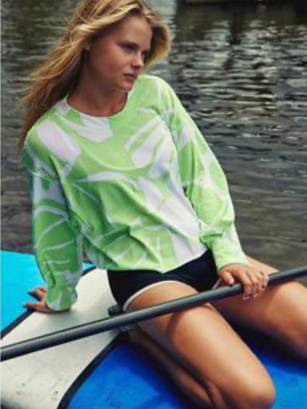 FP Movement Free People Abstract Cropped Tee Crew Neck L/S Size Small Oversized